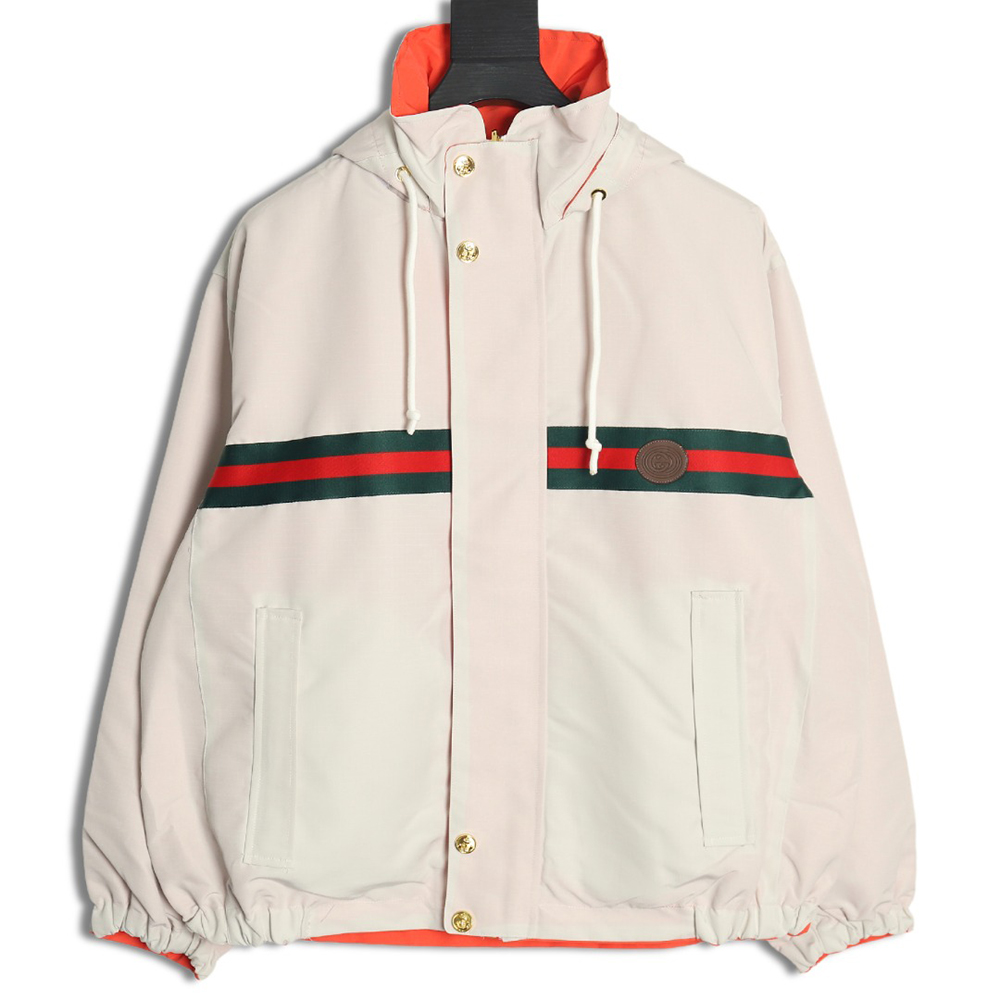 Gucci Red and Green Web Double-sided Windbreaker Hooded Jacket