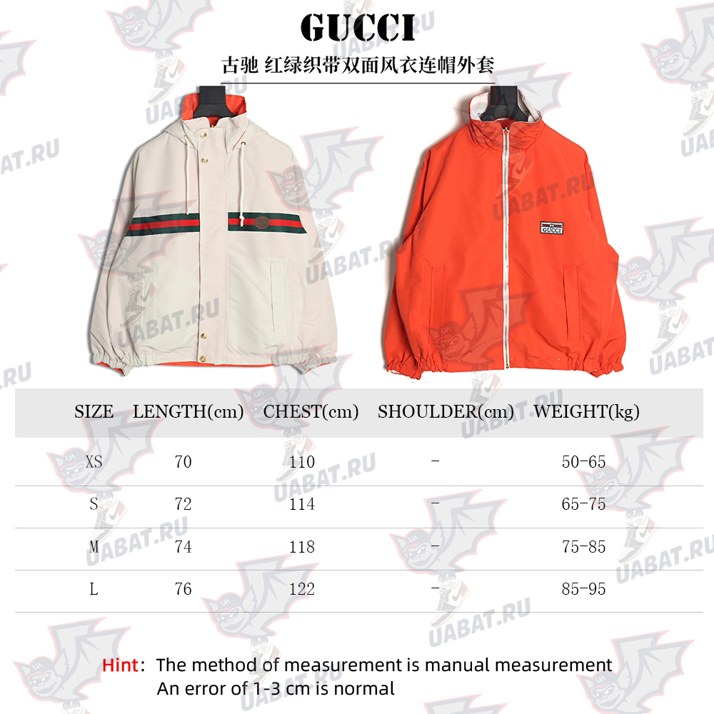 Gucci Red and Green Web Double-sided Windbreaker Hooded Jacket