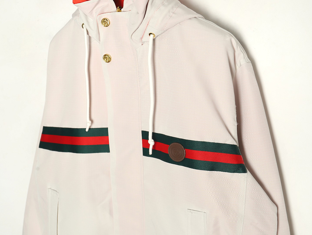 Gucci Red and Green Web Double-sided Windbreaker Hooded Jacket