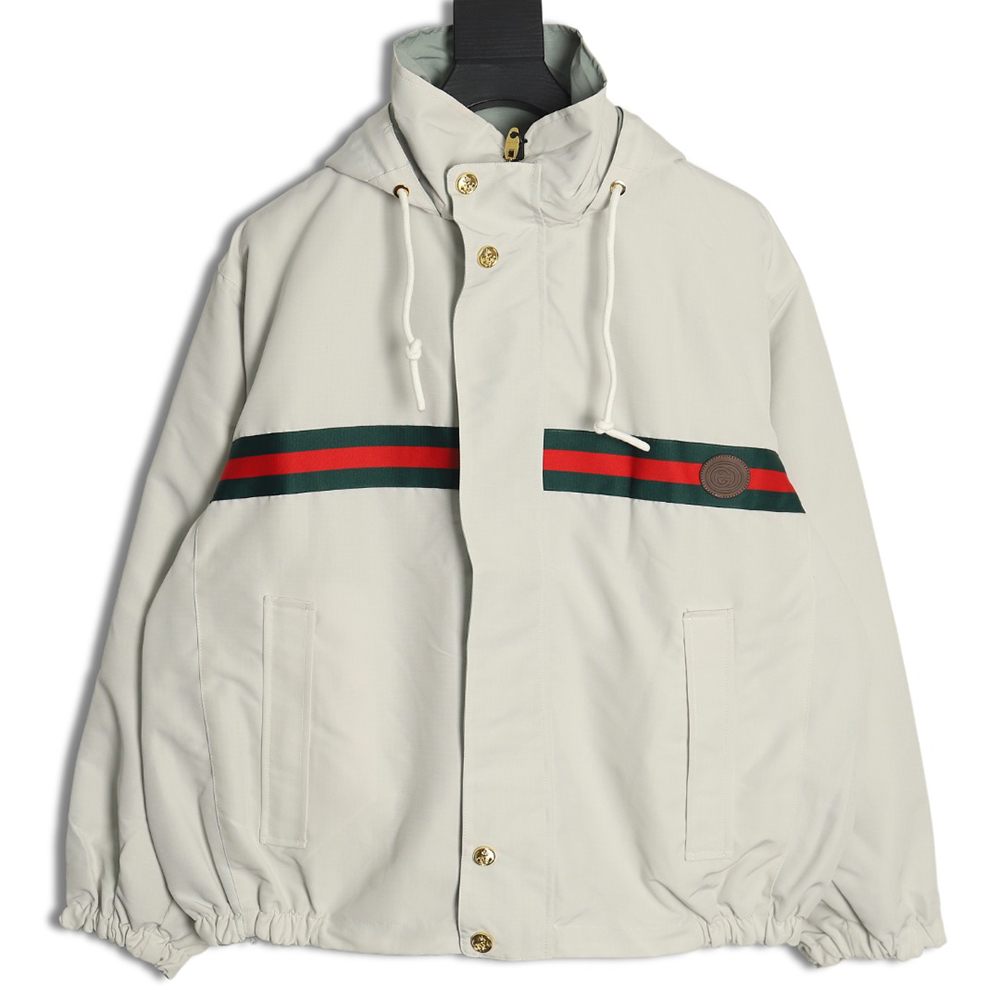 Gucci Red and Green Web Double-sided Windbreaker Hooded Jacket TSK1