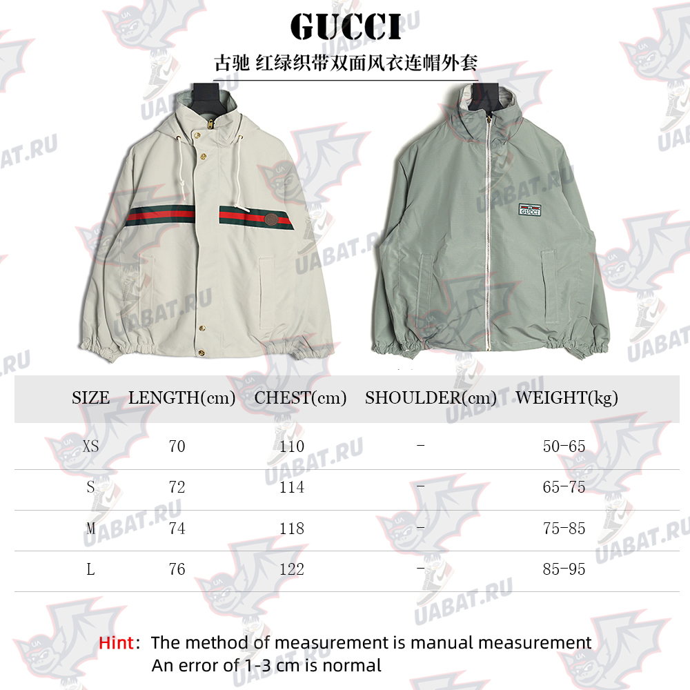 Gucci Red and Green Web Double-sided Windbreaker Hooded Jacket TSK1