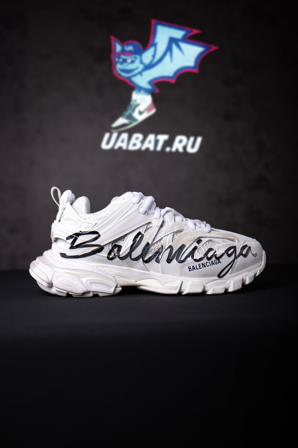 Balenciaga Track Signature Sneaker In White/Black