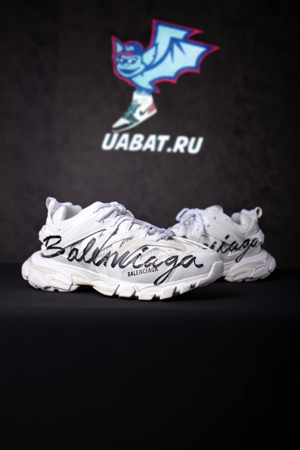 Balenciaga Track Signature Sneaker In White/Black