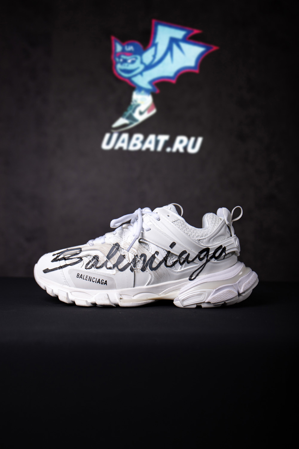 Balenciaga Track Signature Sneaker In White/Black