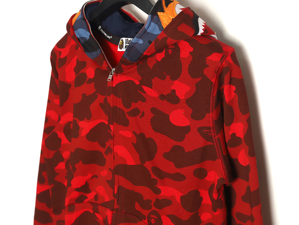 Bape shark head tiger head zipper camouflage double hoodie TSK1