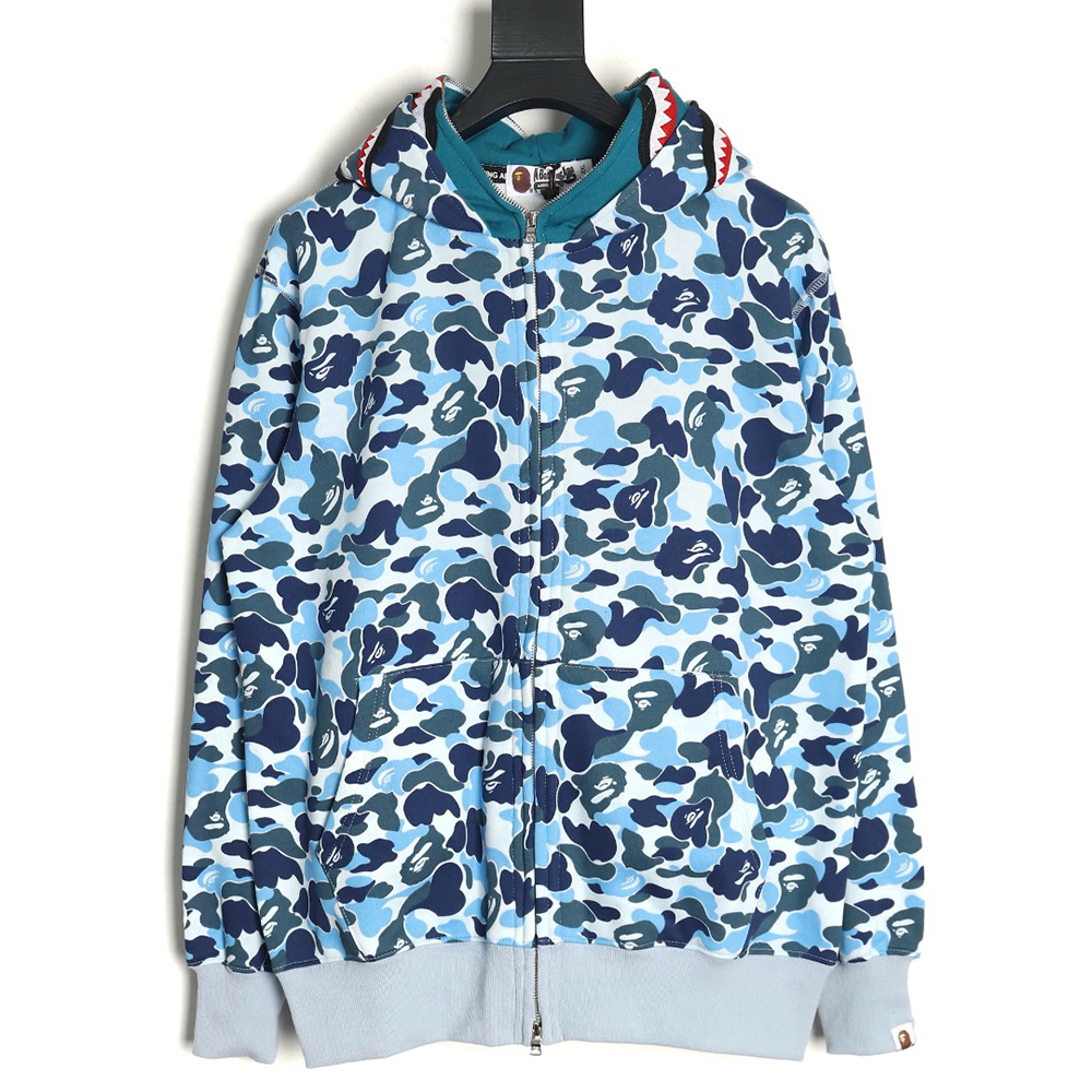 Bape shark head tiger head zipper camouflage double hoodie TSK2