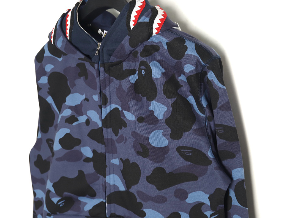 Bape shark head tiger head zipper camouflage double hoodie TSK3