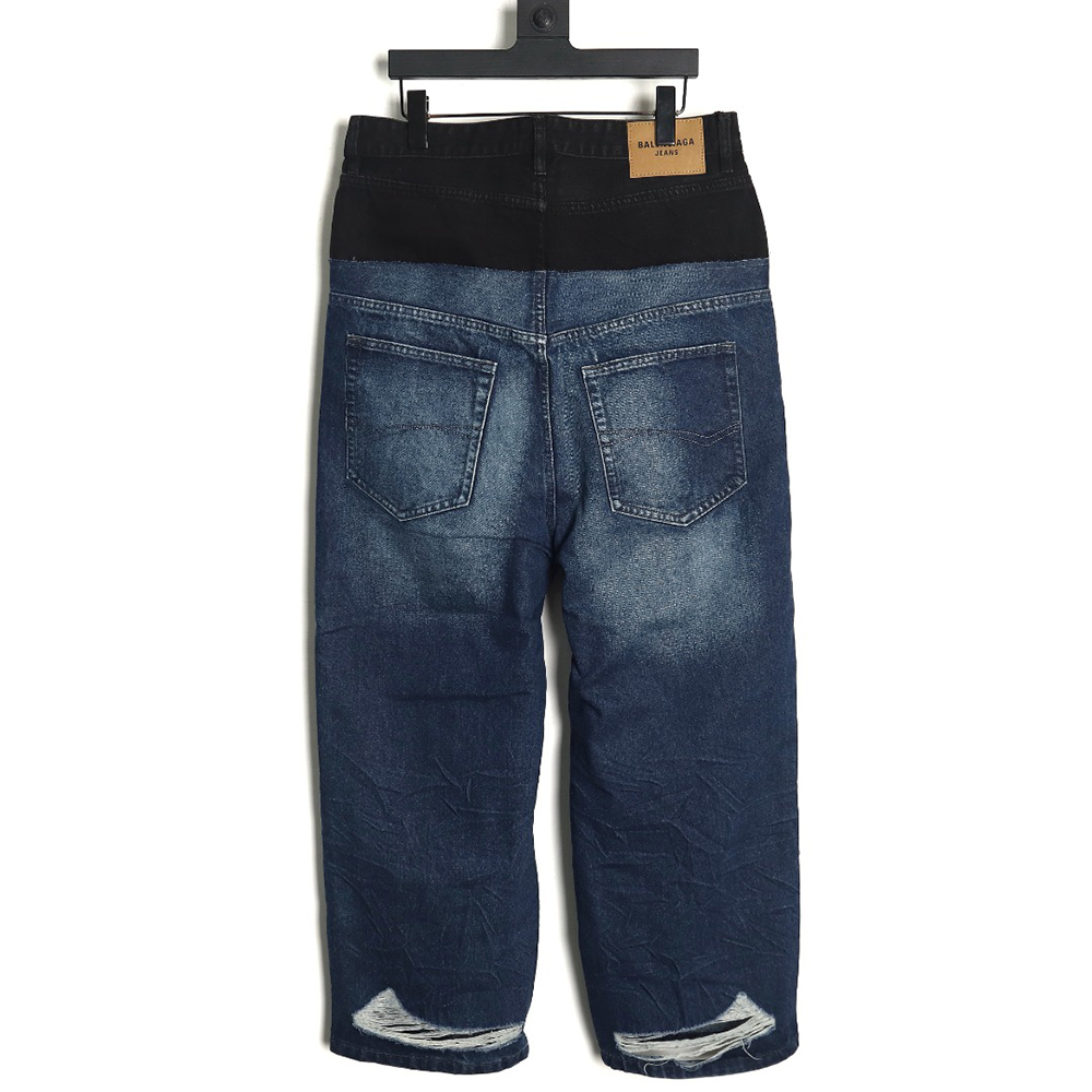 Balenciaga black and blue patchwork ripped denim trousers
