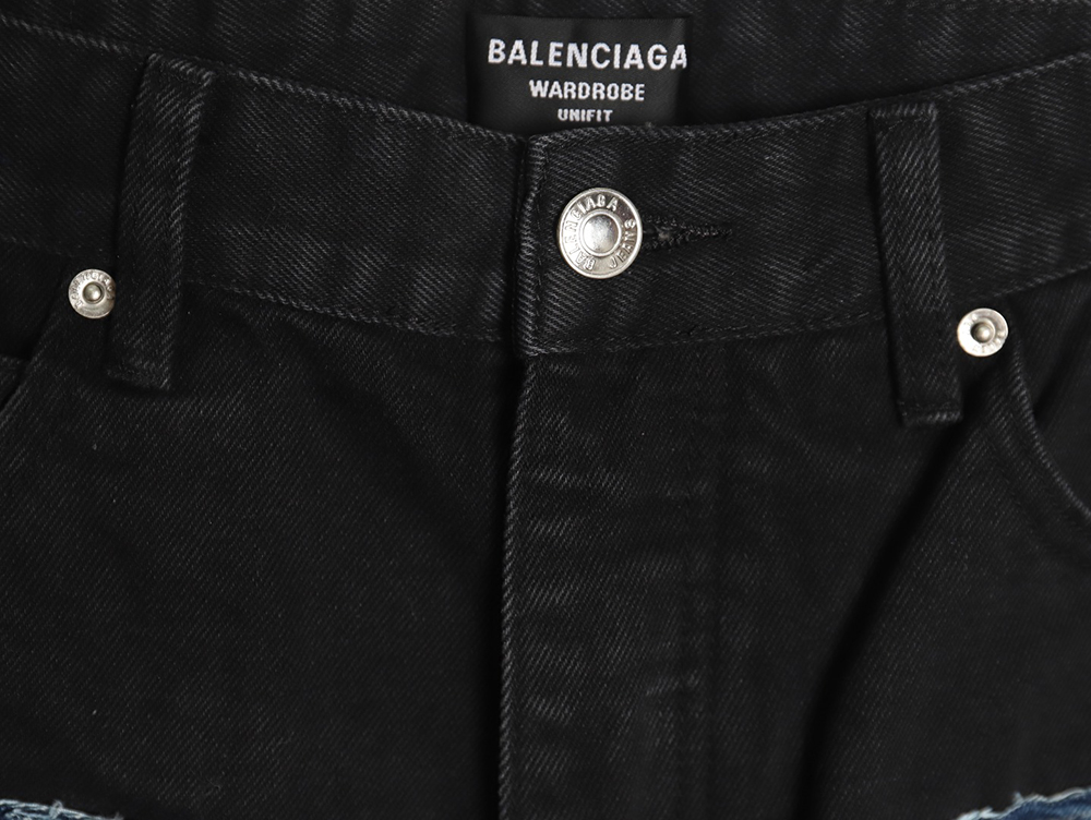 Balenciaga black and blue patchwork ripped denim trousers