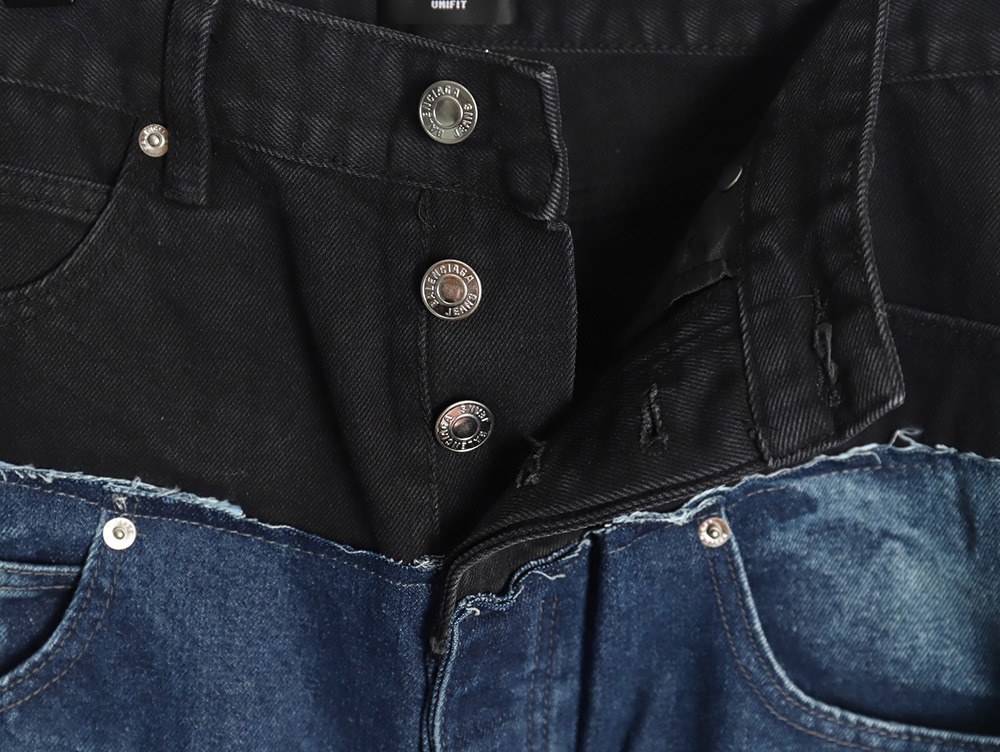 Balenciaga black and blue patchwork ripped denim trousers