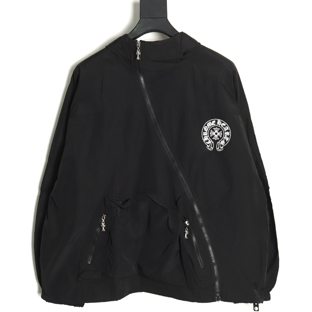 Chrome Hearts diagonal zip horseshoe print trench coat