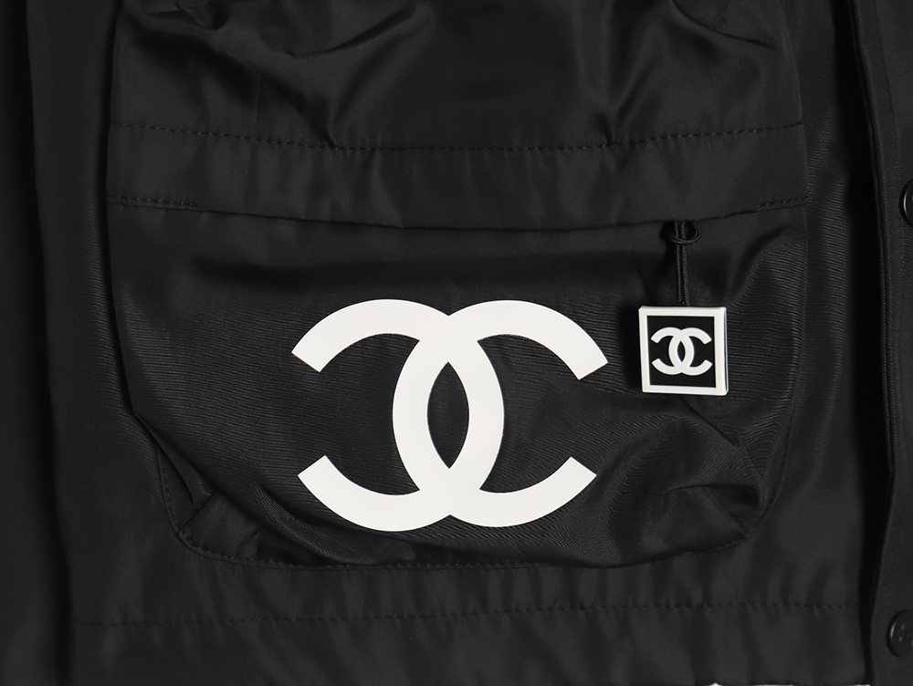 Chanel Embroidered Slogan Vintage Zipper Hooded Trench Coat