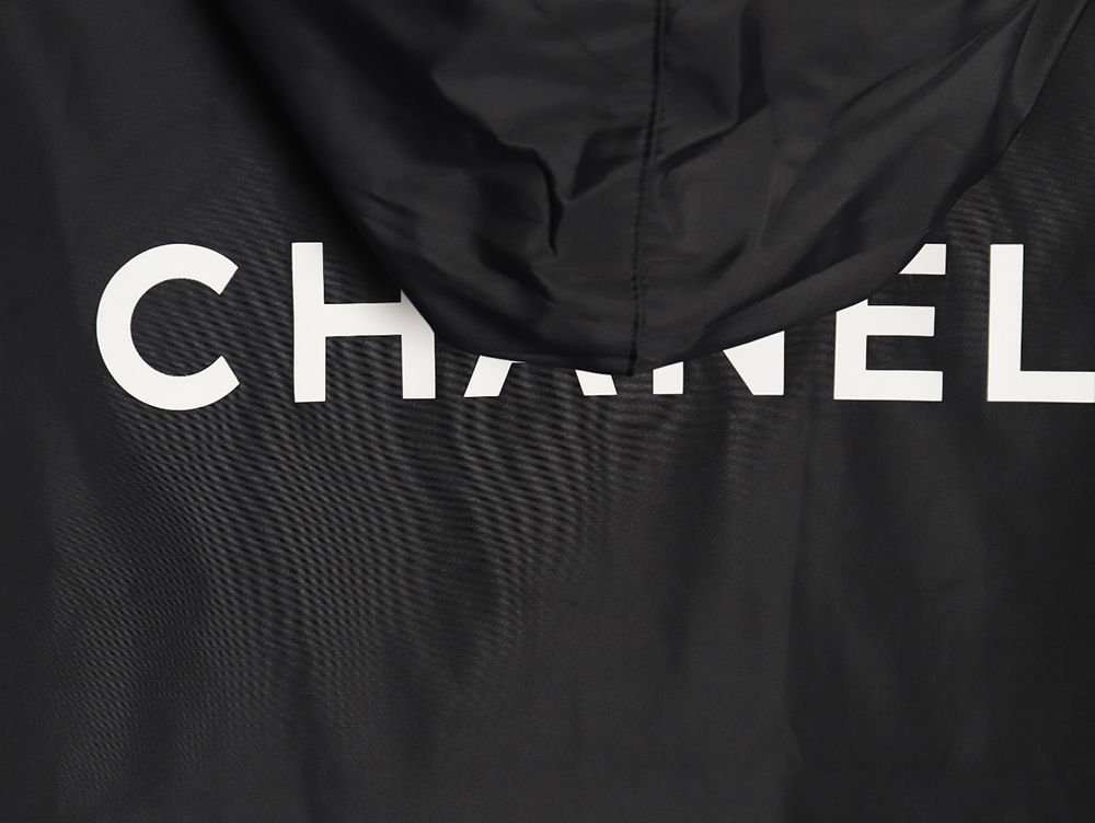 Chanel Embroidered Slogan Vintage Zipper Hooded Trench Coat