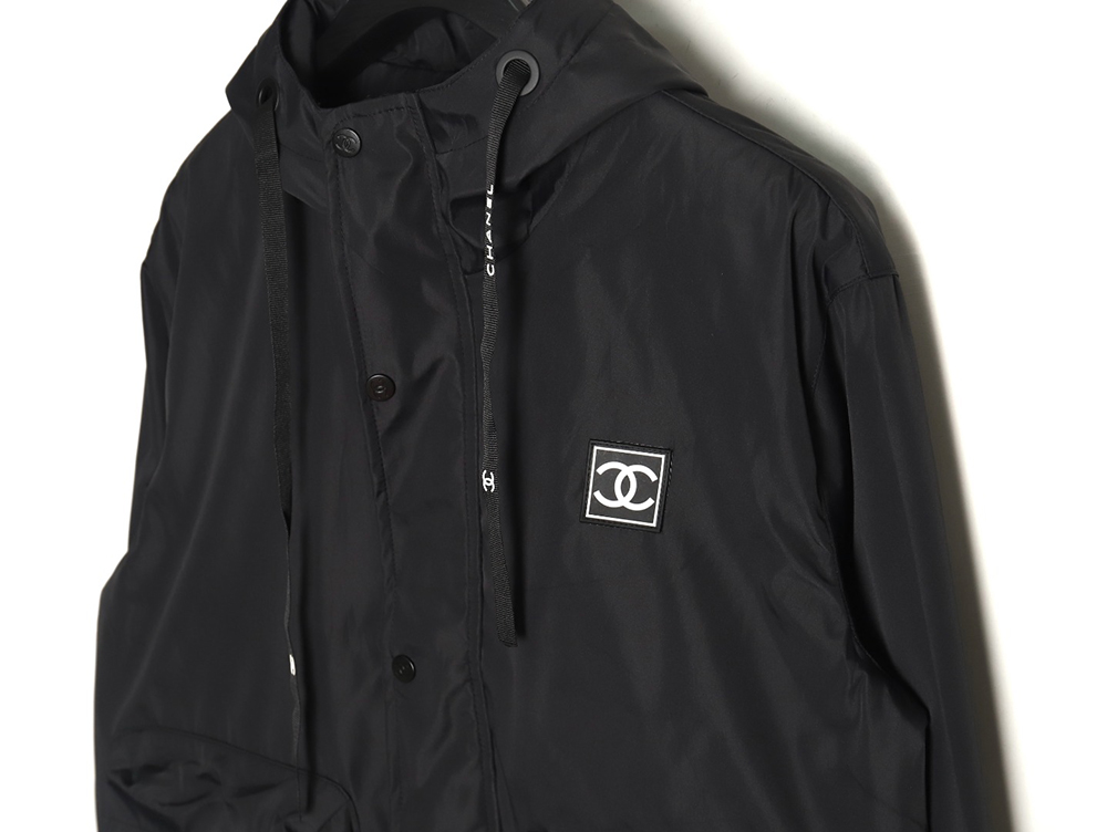 Chanel Embroidered Slogan Vintage Zipper Hooded Trench Coat