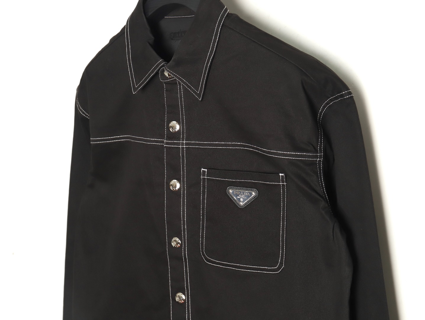 Prada triangle logo white line denim jacket