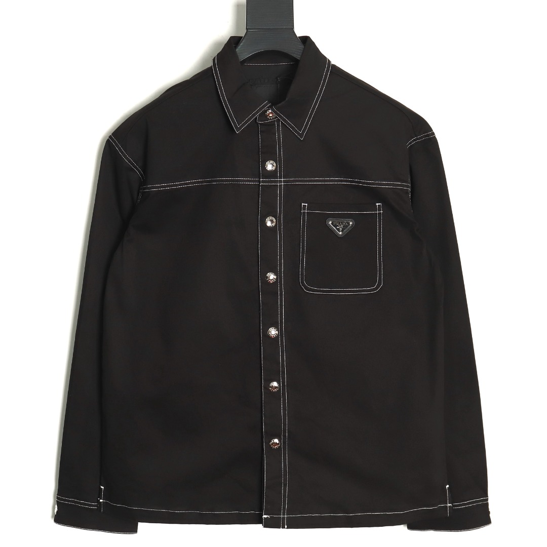 Prada triangle logo white line denim jacket