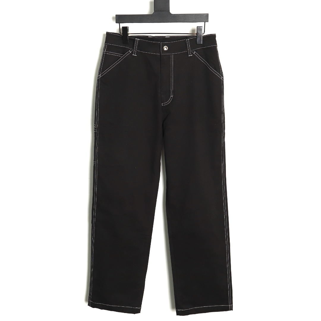 Prada triangle logo white line denim trousers