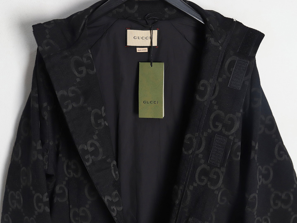 Gucci Double G full print canvas stand collar quilted jacket