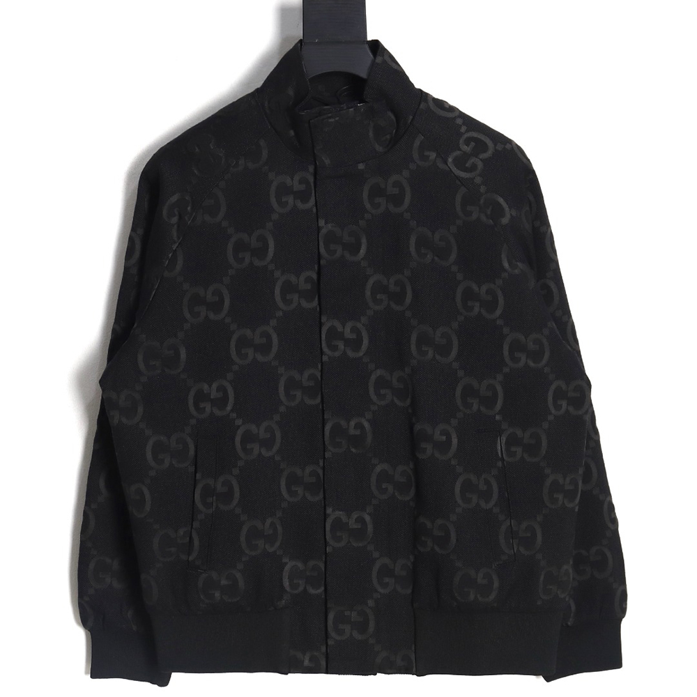 Gucci Double G full print canvas stand collar quilted jacket