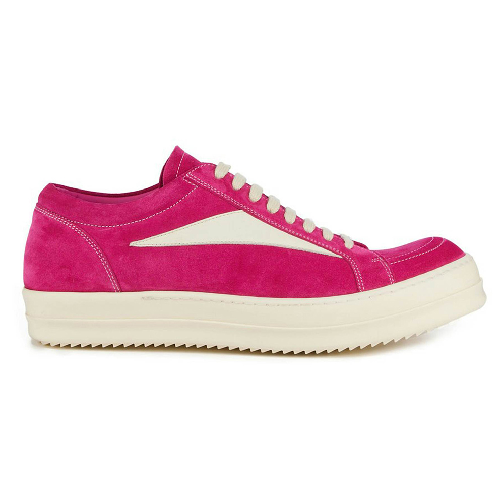 Rick Owens EDFU Vintage Sneaks Velour Suede Hot Pink Milk White