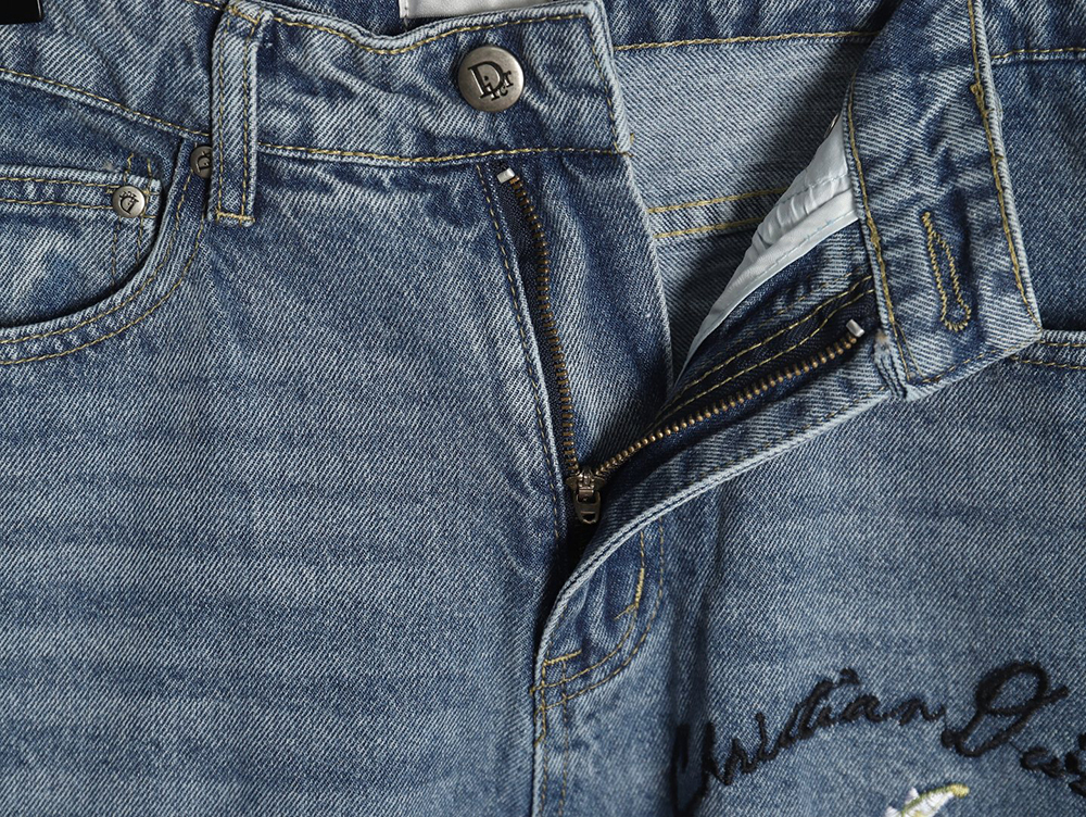 Dior embroidered letters floral jeans