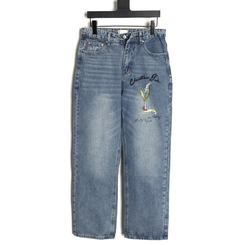 Dior embroidered letters floral jeans