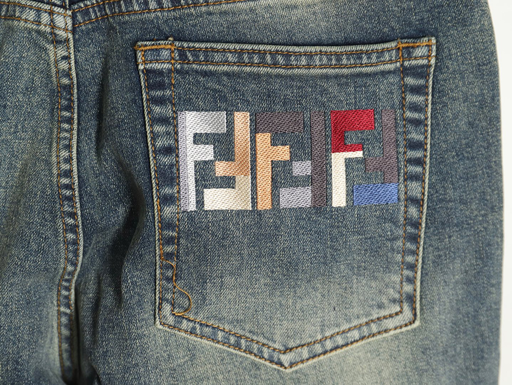 Fendi colorful embroidered lettering denim trousers