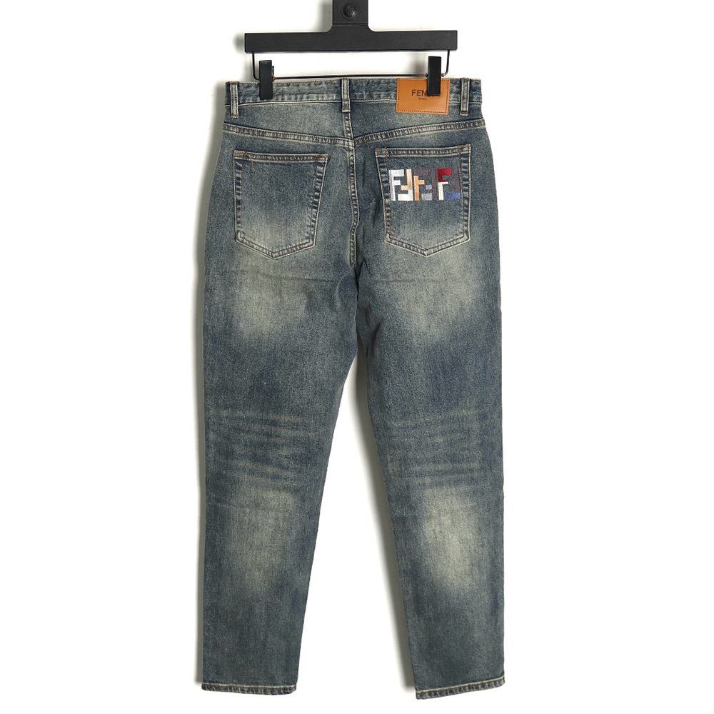 Fendi colorful embroidered lettering denim trousers