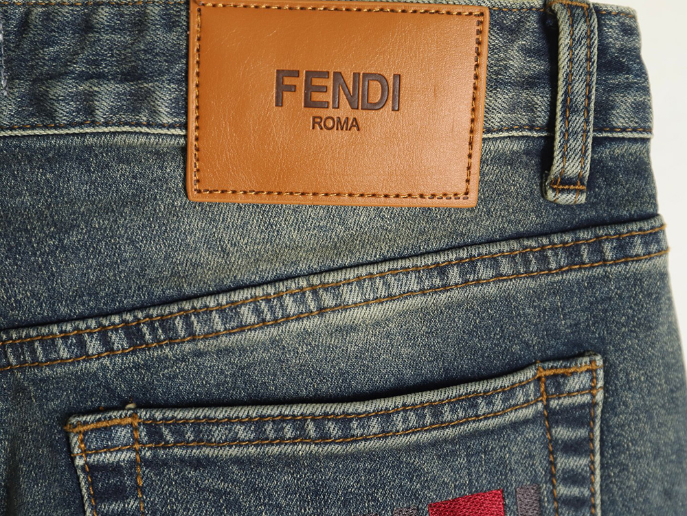 Fendi colorful embroidered lettering denim trousers