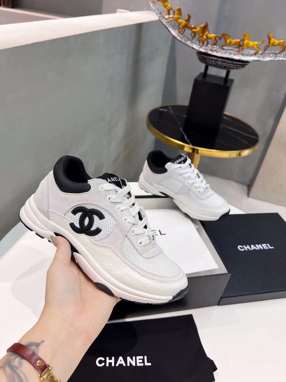 Chanel CC Low-Top Sneakers Black & Light Purple