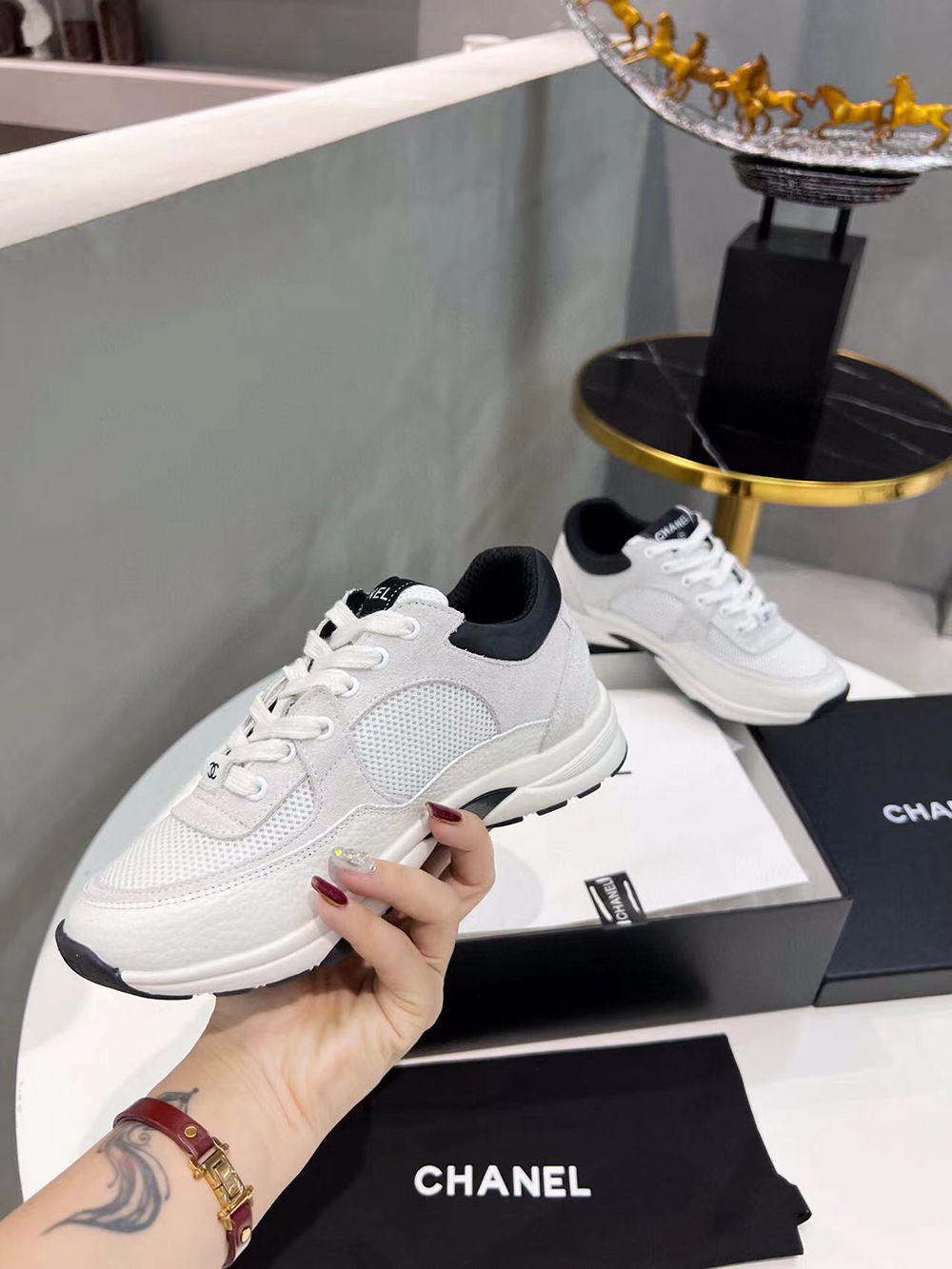 Chanel CC Low-Top Sneakers Black & Light Purple