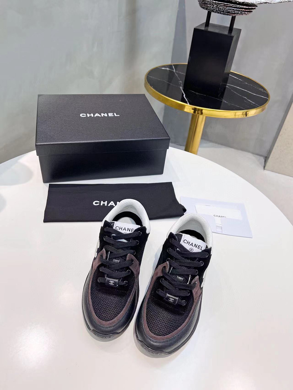 Chanel CC Low-Top Sneakers Black & White