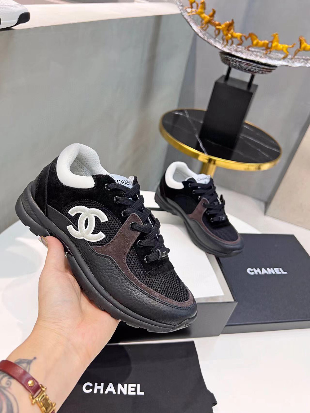 Chanel CC Low-Top Sneakers Black & White