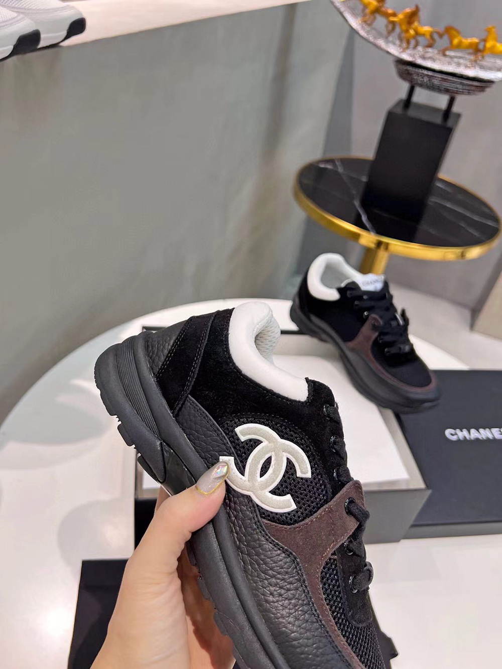 Chanel CC Low-Top Sneakers Black & White
