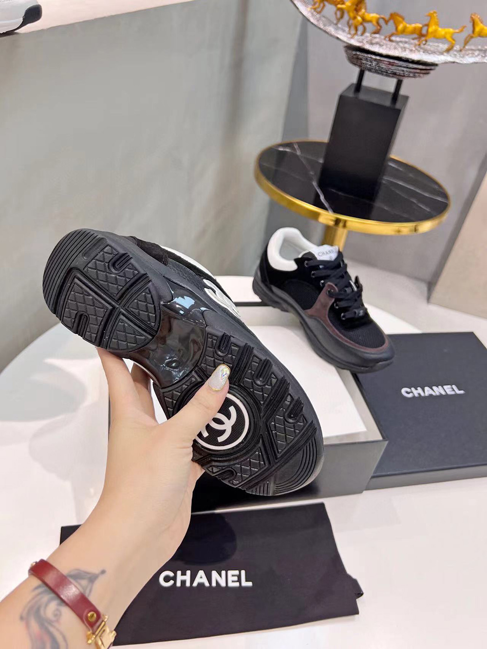 Chanel CC Low-Top Sneakers Black & White