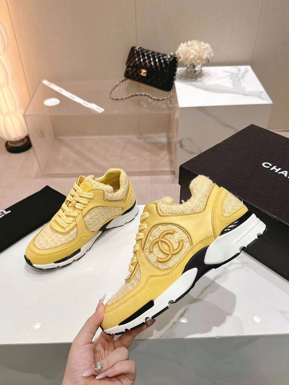 Chanel CC Low-Top Sneakers Light Yellow & Yellow