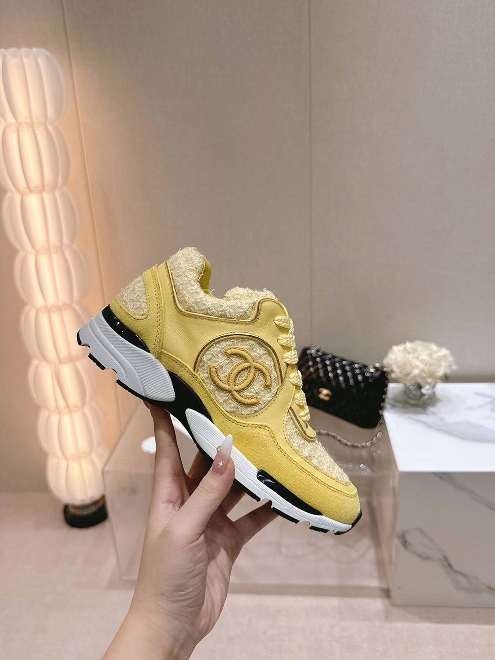 Chanel CC Low-Top Sneakers Light Yellow & Yellow