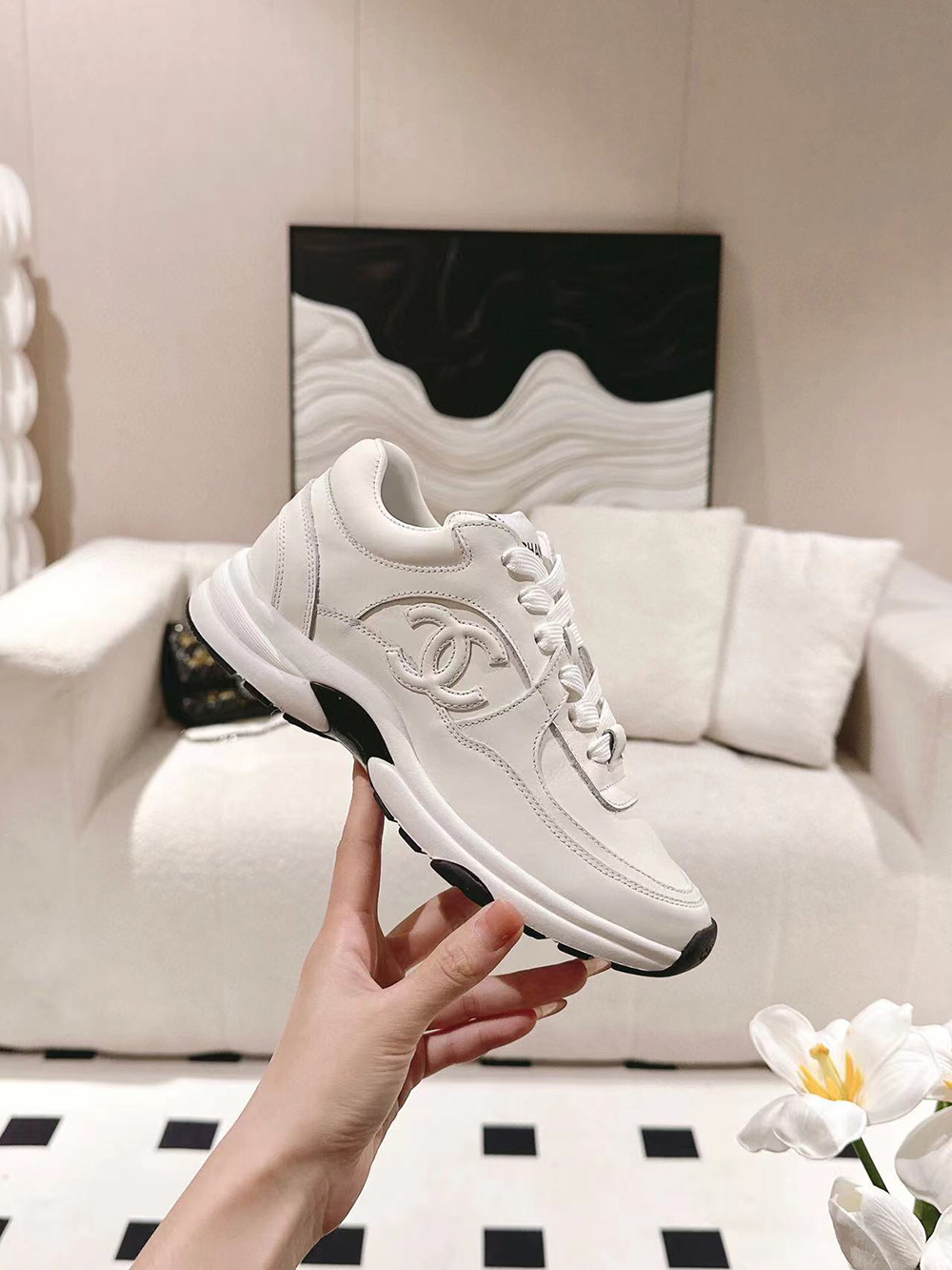 Chanel CC Low-Top Sneakers White