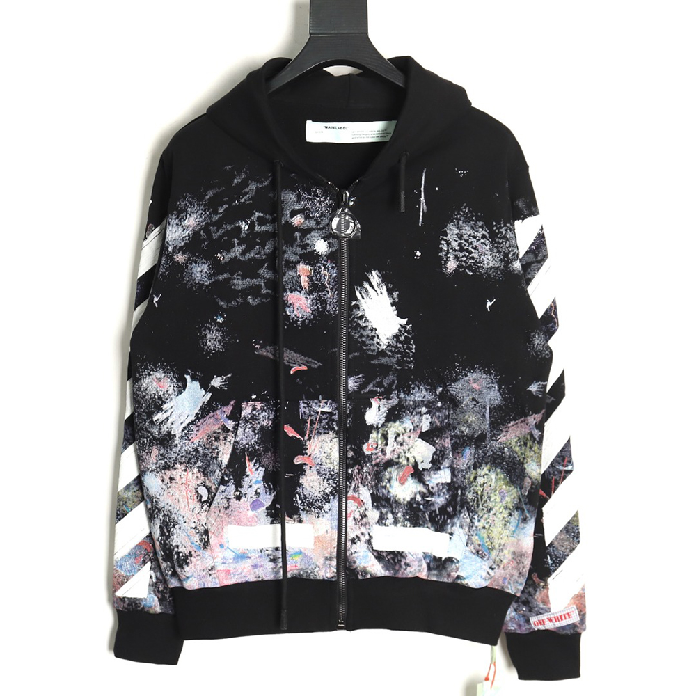 off-white starry sky fireworks splash ink zipper sweatshirt