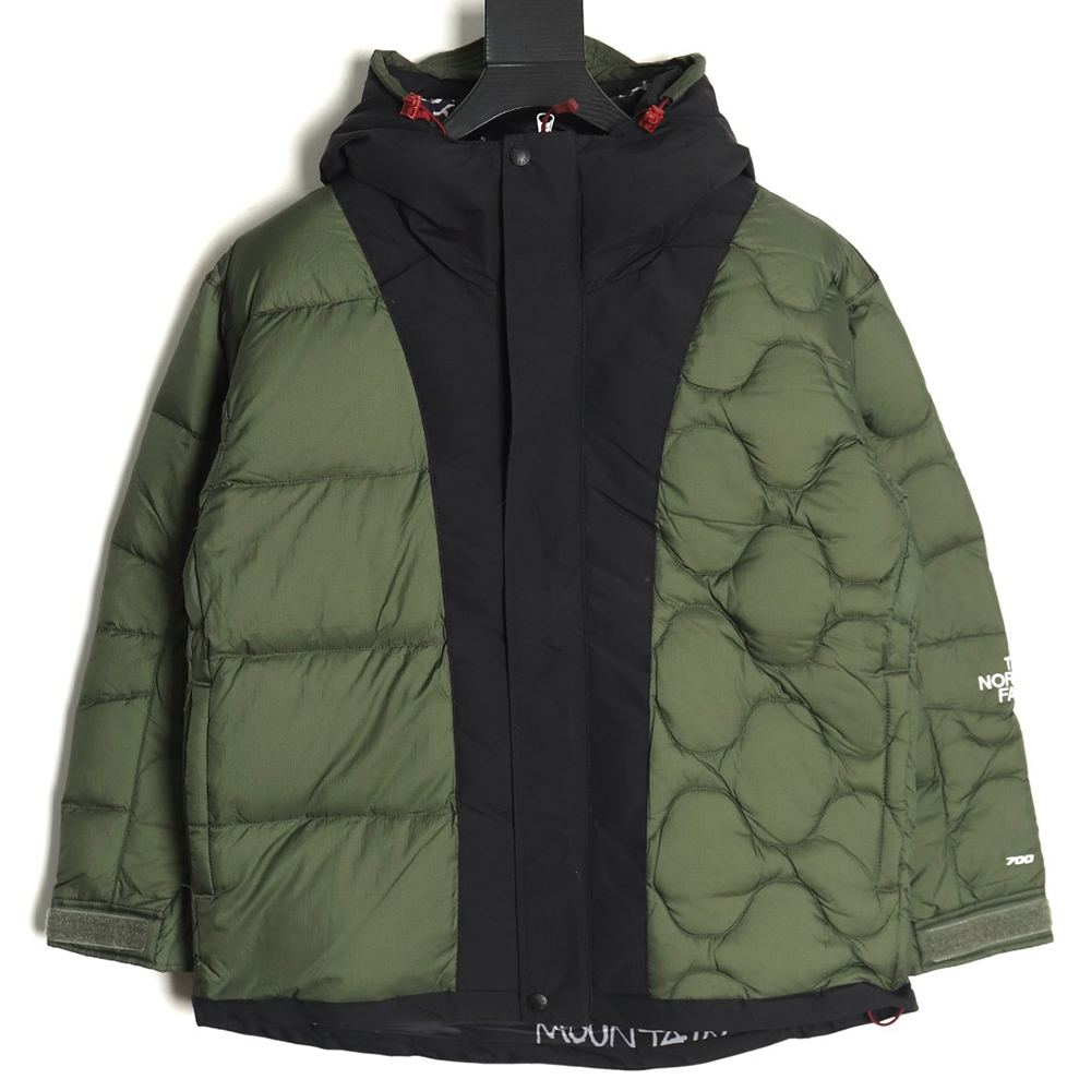 The North Face colorblock print zip-up hooded down jacket