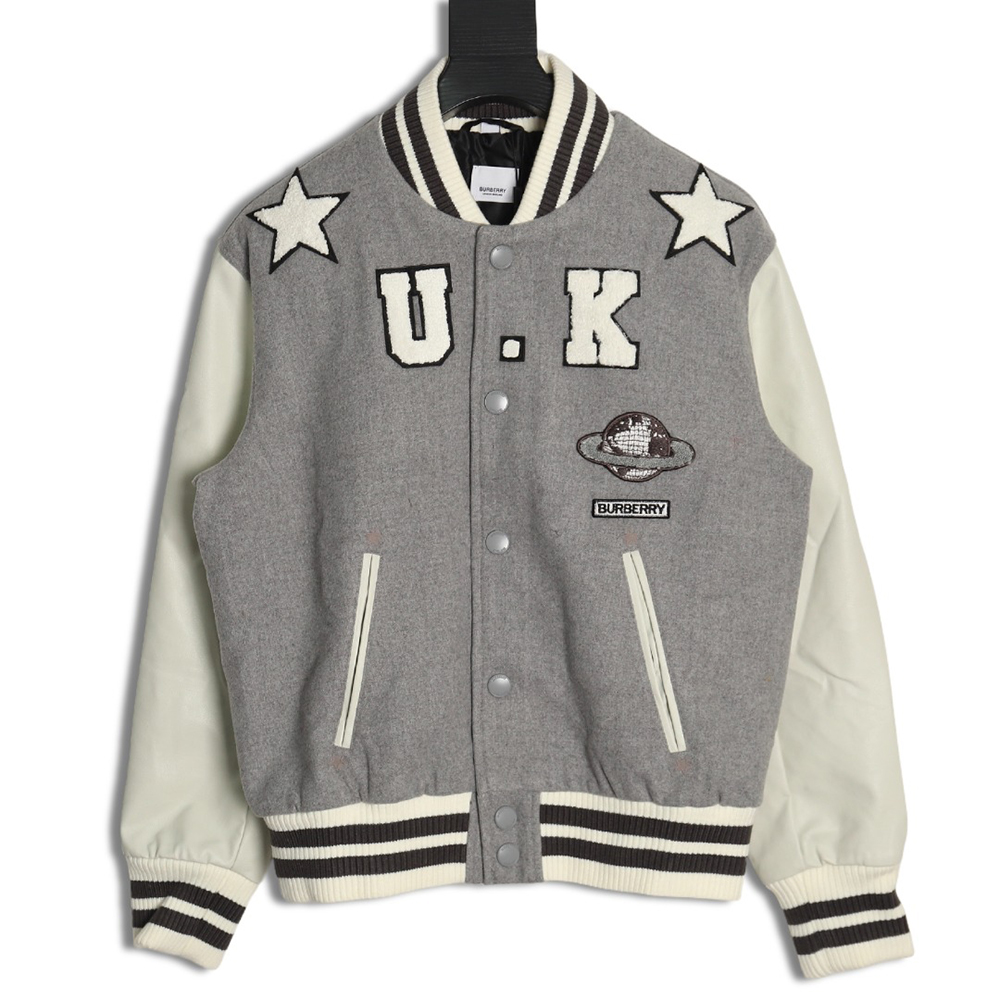 Burberry Grey Paneled Baseball Jacket
