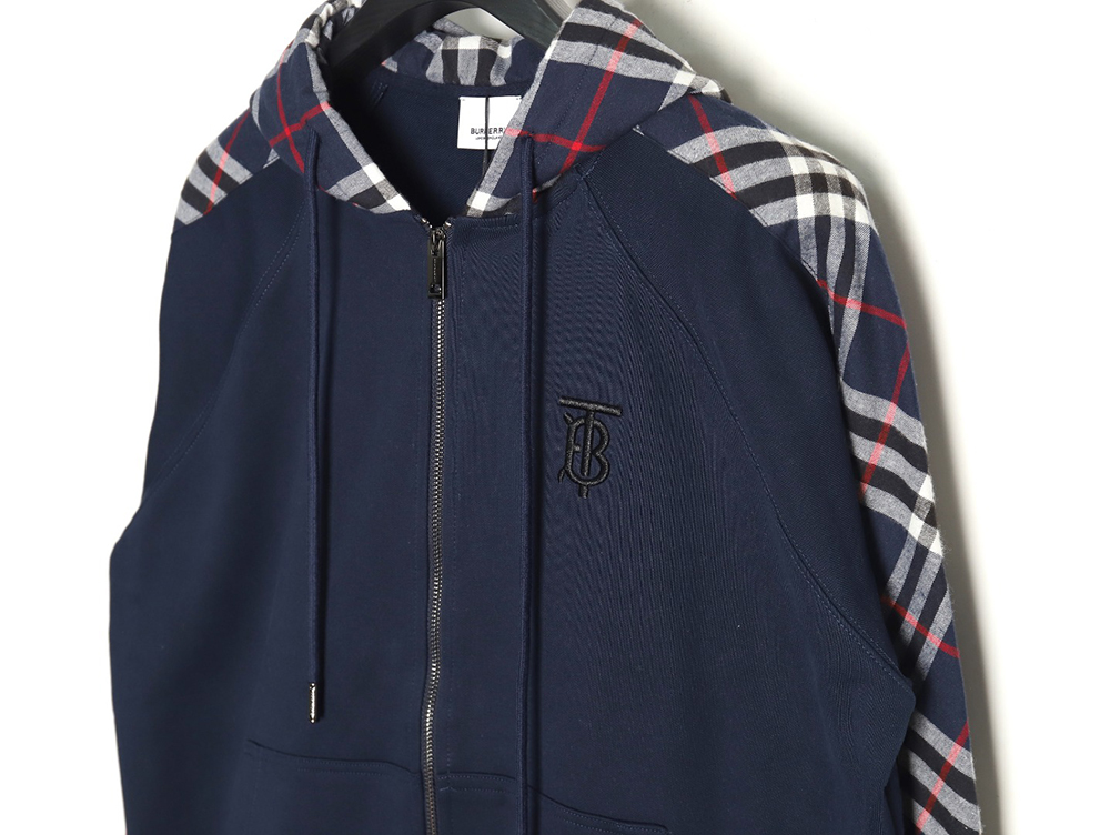 Burberry embroidered TB check patchwork zip-up sweatshirt TSK1