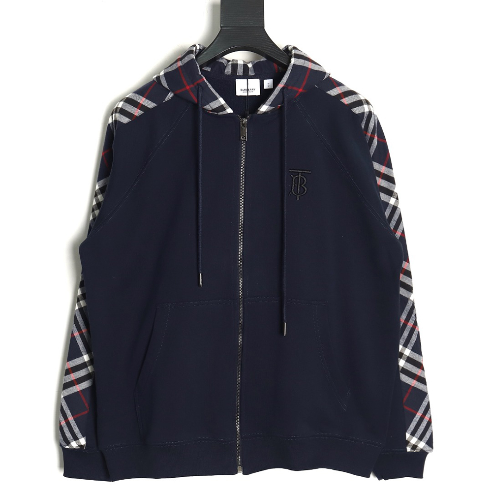 Burberry embroidered TB check patchwork zip-up sweatshirt TSK1