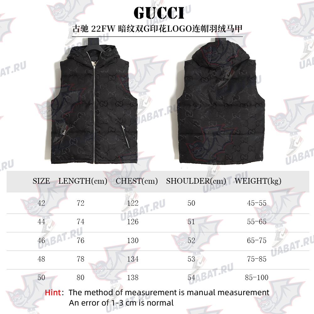 Gucci 22FW dark pattern double G printed canvas hooded down vest