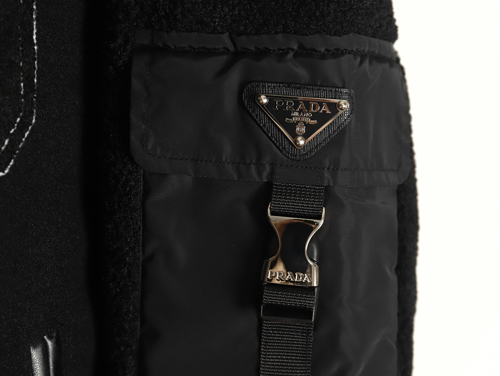 Prada lambswool patchwork baseball jacket