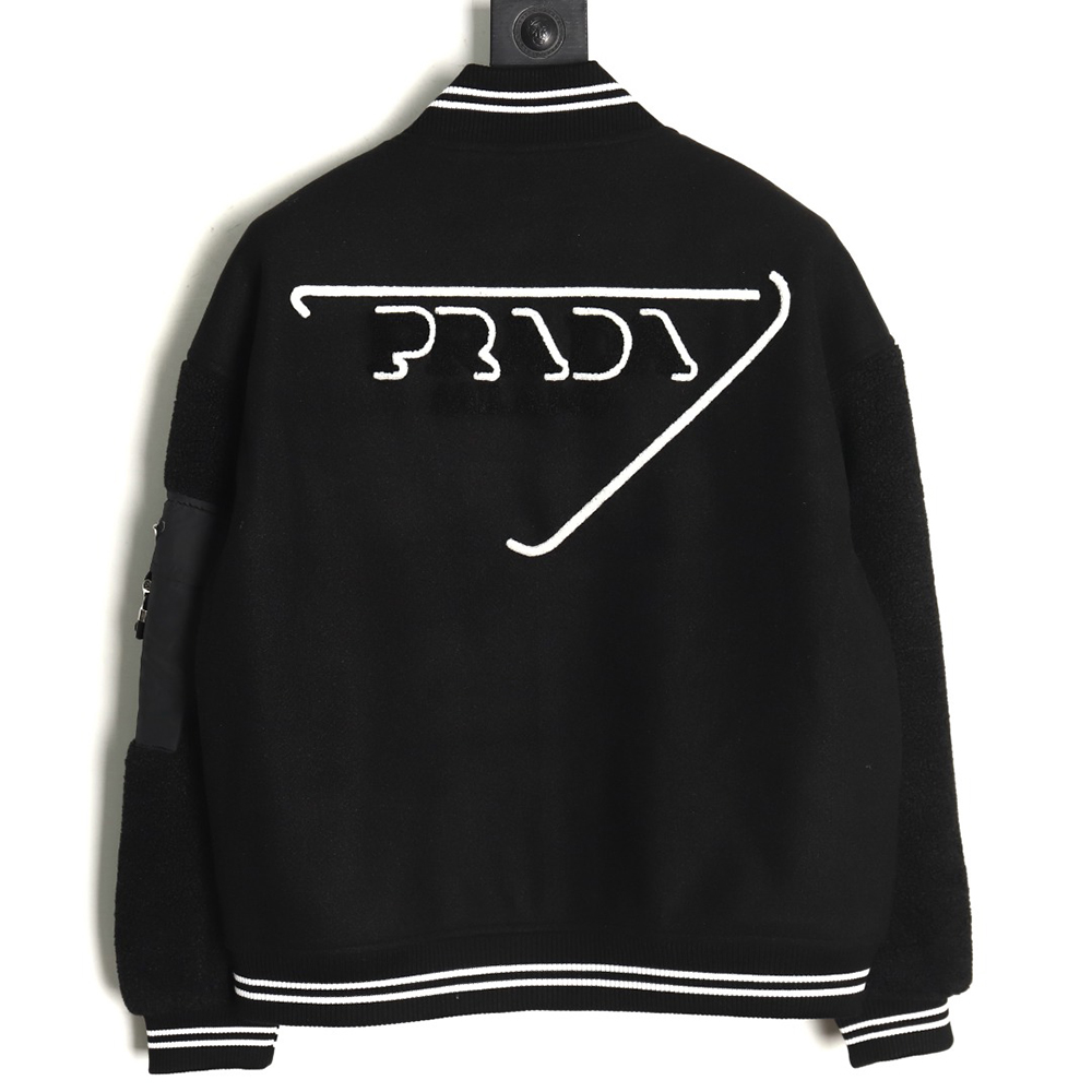 Prada lambswool patchwork baseball jacket