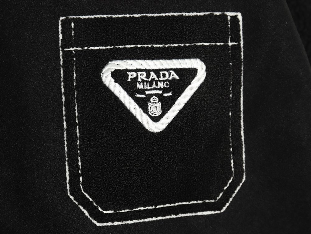 Prada lambswool patchwork baseball jacket