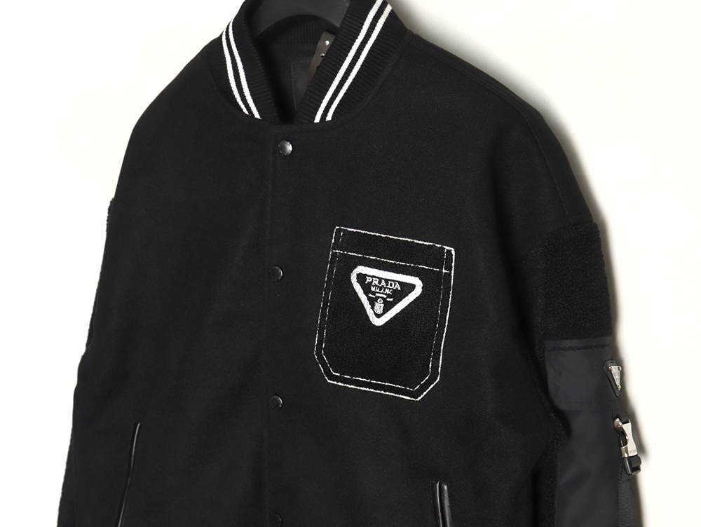 Prada lambswool patchwork baseball jacket