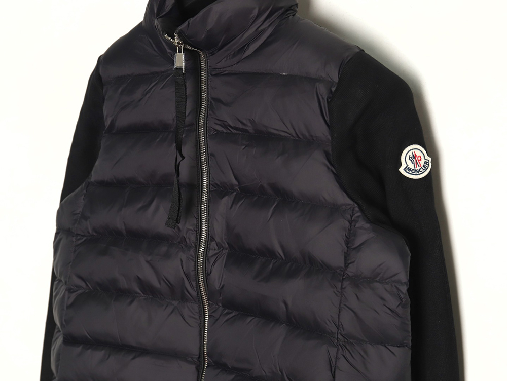 Moncler patchwork knitted stand collar lightweight down jacket TSK1