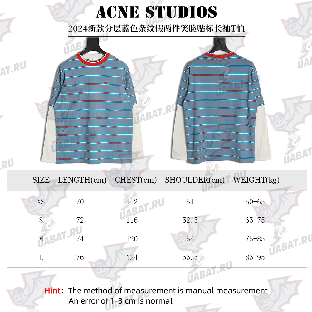 Acne Studios blue striped fake two-piece smiley long-sleeved T-shirt